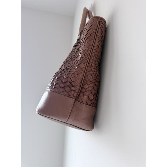 Cole Haan Genevieve Leather Woven Tote In Brown Leather Handbag 16x9.5x6 In - Picture 4 of 10